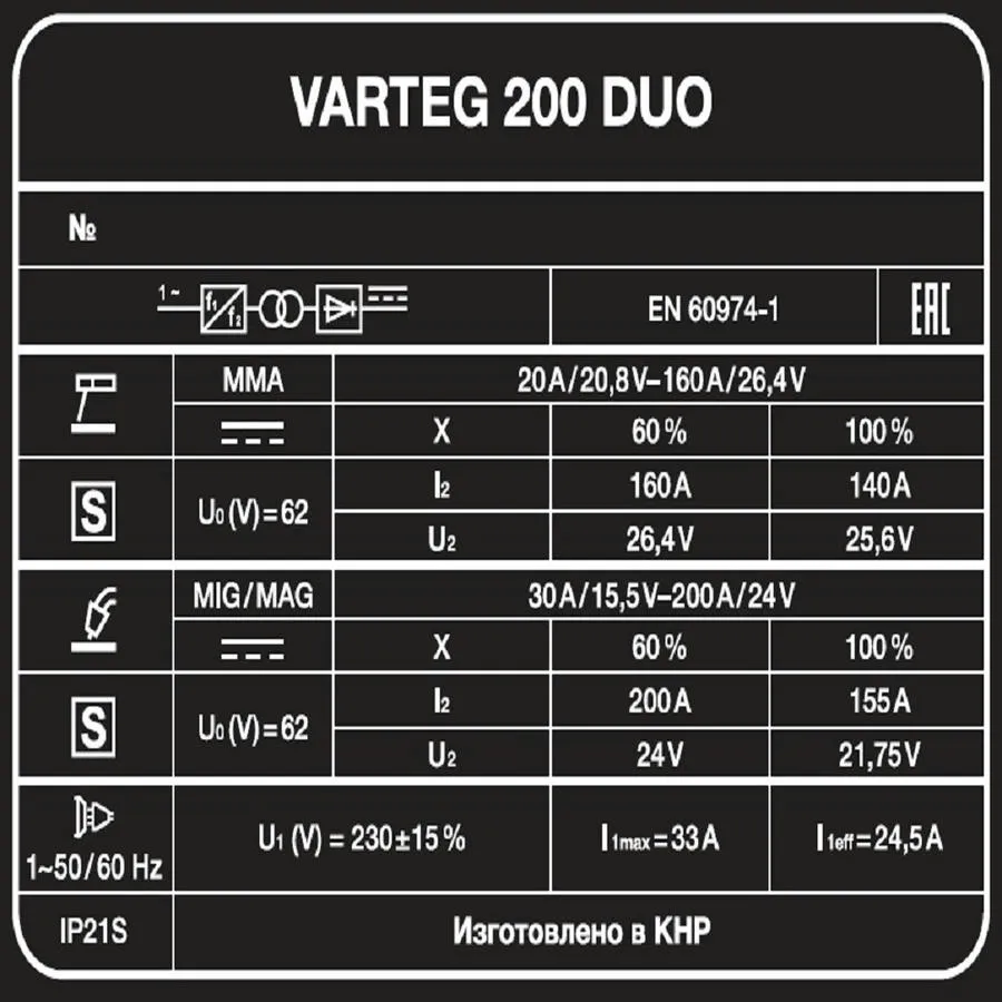 Полуавтомат сварочный 200 DUO "VARTEG"