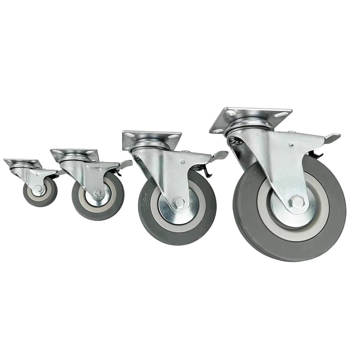 Поворотная опора колесная с тормозом HITCH 100*25 резина серая SCgb42 SZ084839