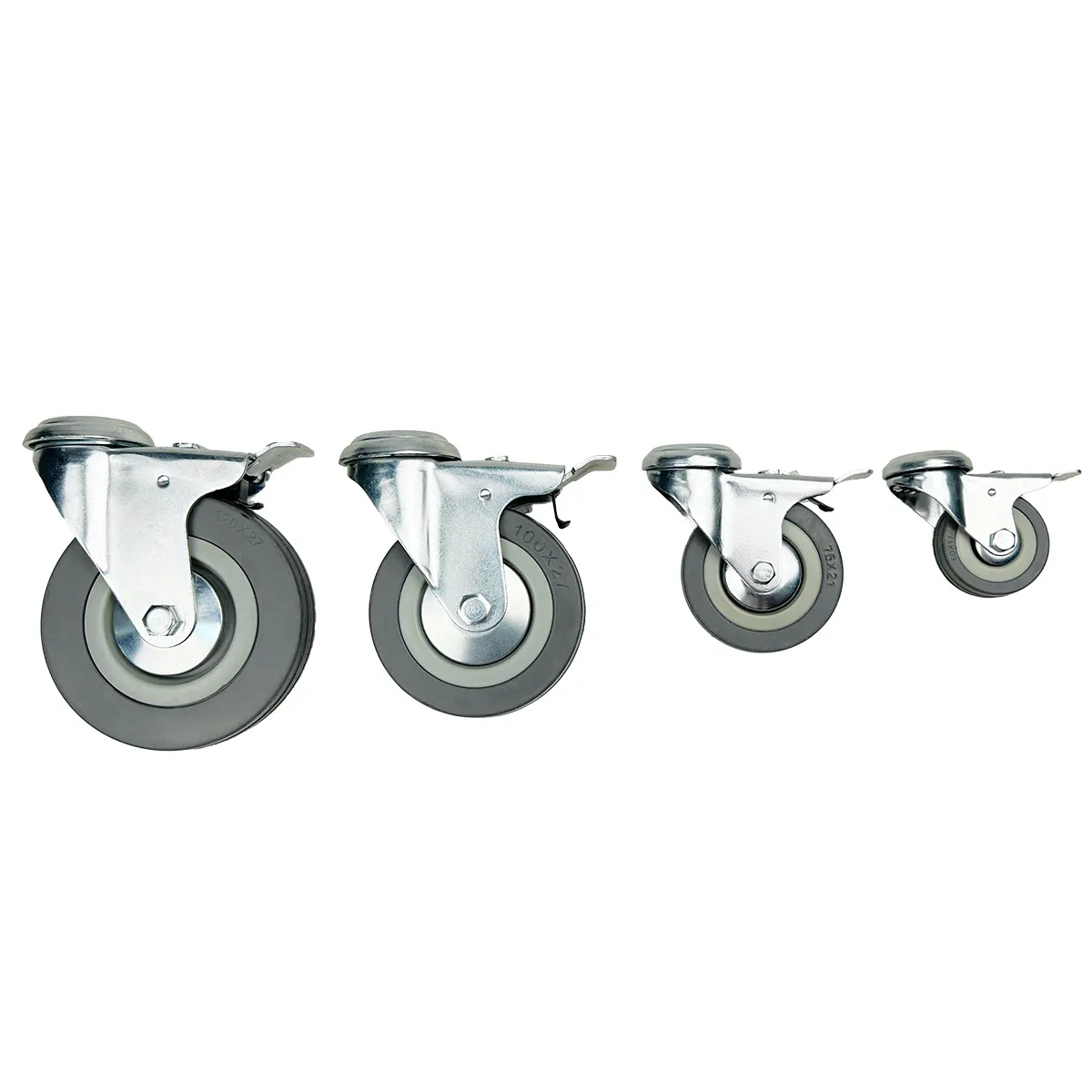 Поворотная опора колесная с тормозом под болт HITCH 100*25 резина серая SChgb42 SZ084856