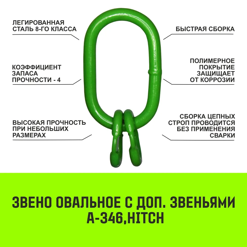 Овальное звено с доп. звеньями A-346 HITCH, Т8 кл, 2.36 т SZ071391