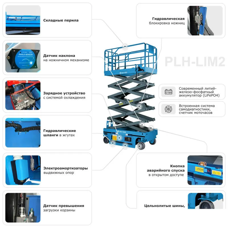 Подъемник ножничный самоходный с выдвижной платформой узкий SKYER PLH0823-LiM2
