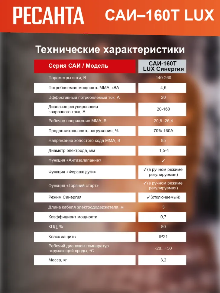 Сварочный аппарат РЕСАНТА САИ-160Т LUX