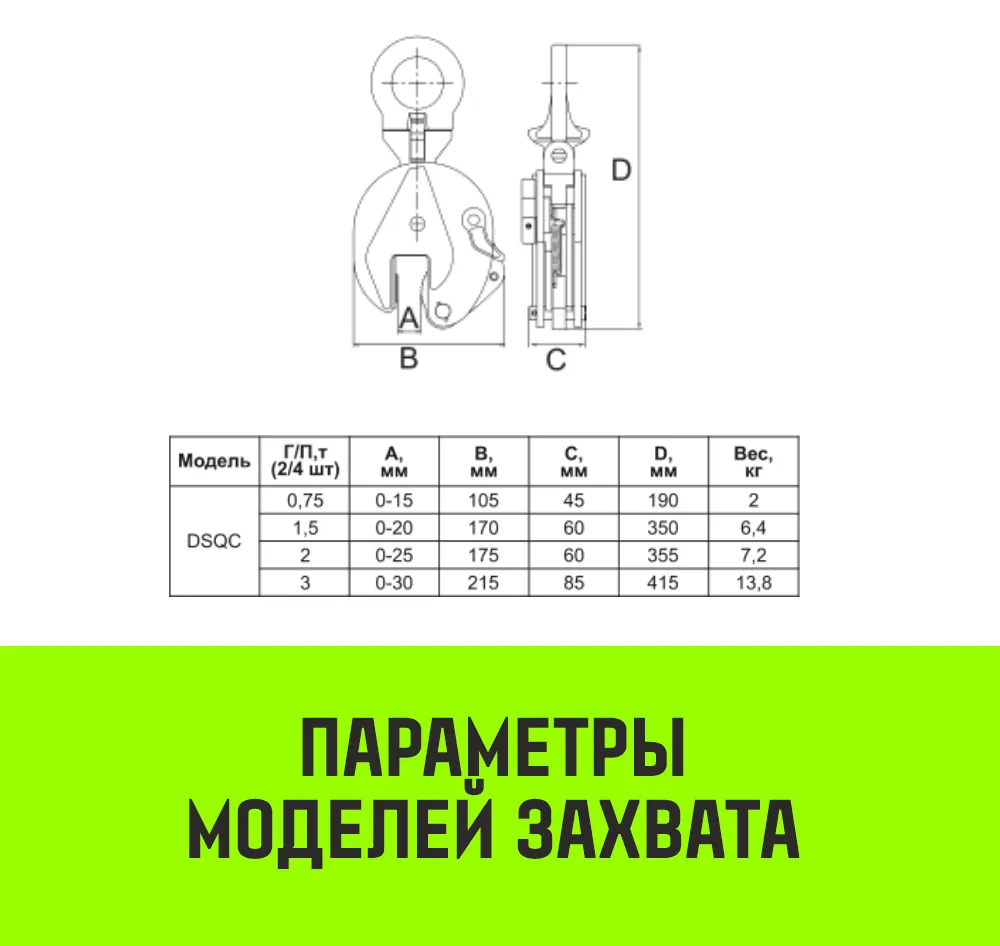 Вертикальный захват универсальный для металла HITCH DSQC-750 0,75т SZ088933