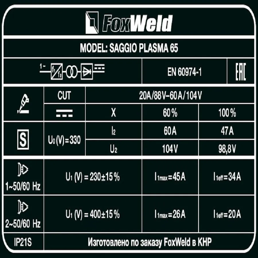 Аппарат плазменной резки PLASMA 65 "SAGGIO"