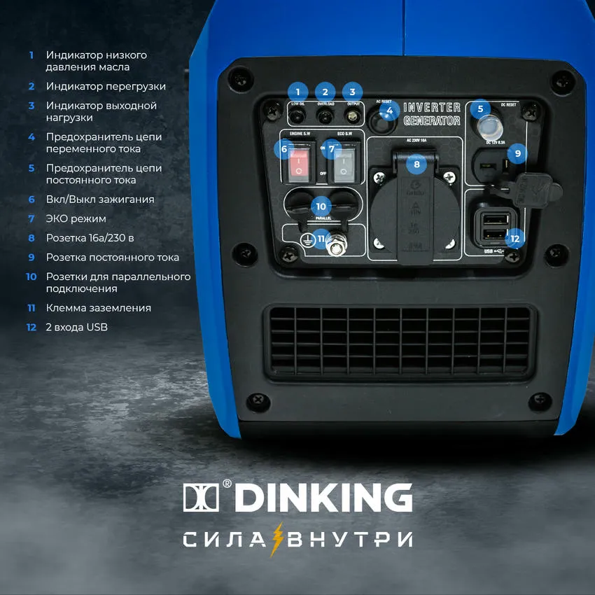 Генератор бензиновый инверторный Dinking DK2000i 2 кВт (ГЕН017)